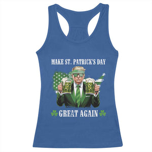 Make St Patrick's Day Great Again Funny Trump Racerback Tank Top American Flag Beer Drinking Trump TS10 Royal Blue Print Your Wear
