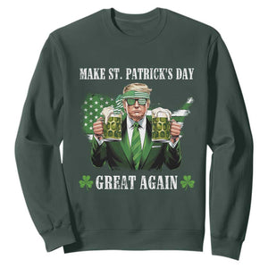 Make St Patrick's Day Great Again Funny Trump Sweatshirt American Flag Beer Drinking Trump TS10 Dark Forest Green Print Your Wear