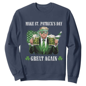 Make St Patrick's Day Great Again Funny Trump Sweatshirt American Flag Beer Drinking Trump TS10 Navy Print Your Wear