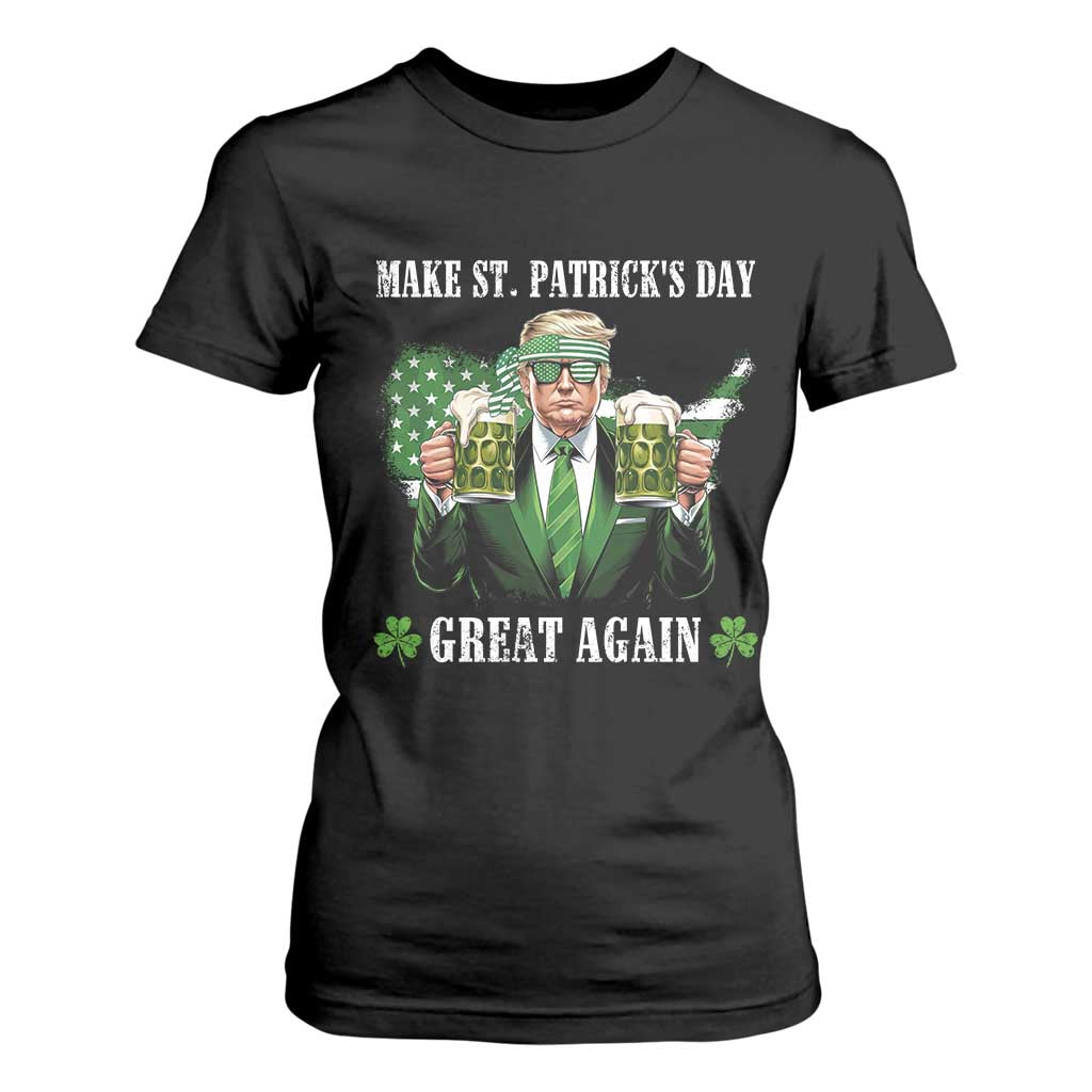 Make St Patrick's Day Great Again Funny Trump T Shirt For Women American Flag Beer Drinking Trump TS10 Black Print Your Wear