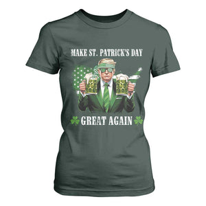 Make St Patrick's Day Great Again Funny Trump T Shirt For Women American Flag Beer Drinking Trump TS10 Dark Forest Green Print Your Wear