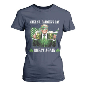 Make St Patrick's Day Great Again Funny Trump T Shirt For Women American Flag Beer Drinking Trump TS10 Navy Print Your Wear
