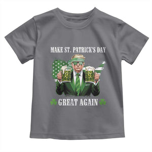 Make St Patrick's Day Great Again Funny Trump Toddler T Shirt American Flag Beer Drinking Trump TS10 Charcoal Print Your Wear