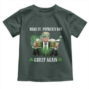 Make St Patrick's Day Great Again Funny Trump Toddler T Shirt American Flag Beer Drinking Trump TS10 Dark Forest Green Print Your Wear