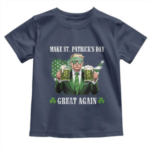 Make St Patrick's Day Great Again Funny Trump Toddler T Shirt American Flag Beer Drinking Trump TS10 Navy Print Your Wear