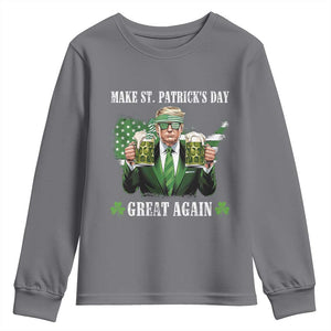 Make St Patrick's Day Great Again Funny Trump Youth Sweatshirt American Flag Beer Drinking Trump TS10 Charcoal Print Your Wear