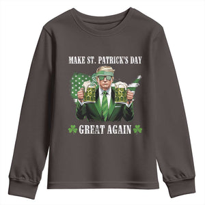 Make St Patrick's Day Great Again Funny Trump Youth Sweatshirt American Flag Beer Drinking Trump TS10 Dark Chocolate Print Your Wear