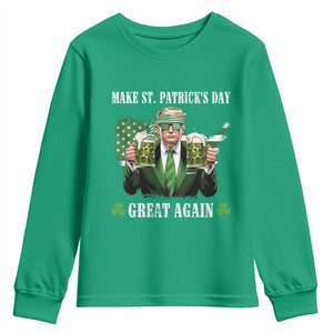 Make St Patrick's Day Great Again Funny Trump Youth Sweatshirt American Flag Beer Drinking Trump TS10 Irish Green Print Your Wear