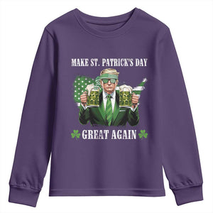 Make St Patrick's Day Great Again Funny Trump Youth Sweatshirt American Flag Beer Drinking Trump TS10 Purple Print Your Wear