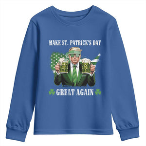 Make St Patrick's Day Great Again Funny Trump Youth Sweatshirt American Flag Beer Drinking Trump TS10 Royal Blue Print Your Wear