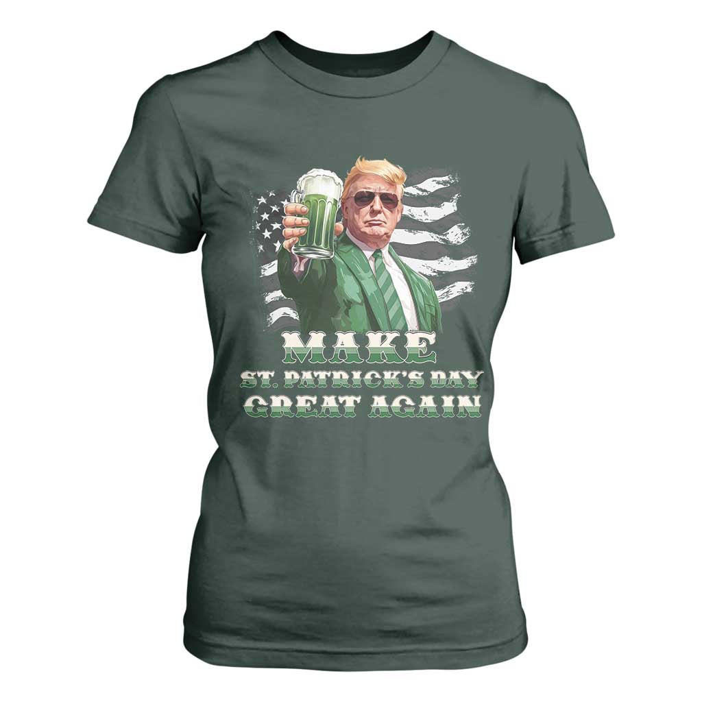 Make St Patricks Day Great Again Trump T Shirt For Women Funny Irish American Flag TS10 Dark Forest Green Print Your Wear
