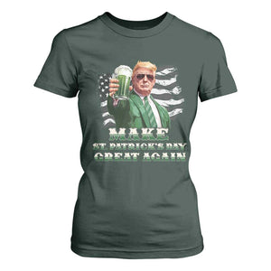 Make St Patricks Day Great Again Trump T Shirt For Women Funny Irish American Flag TS10 Dark Forest Green Print Your Wear