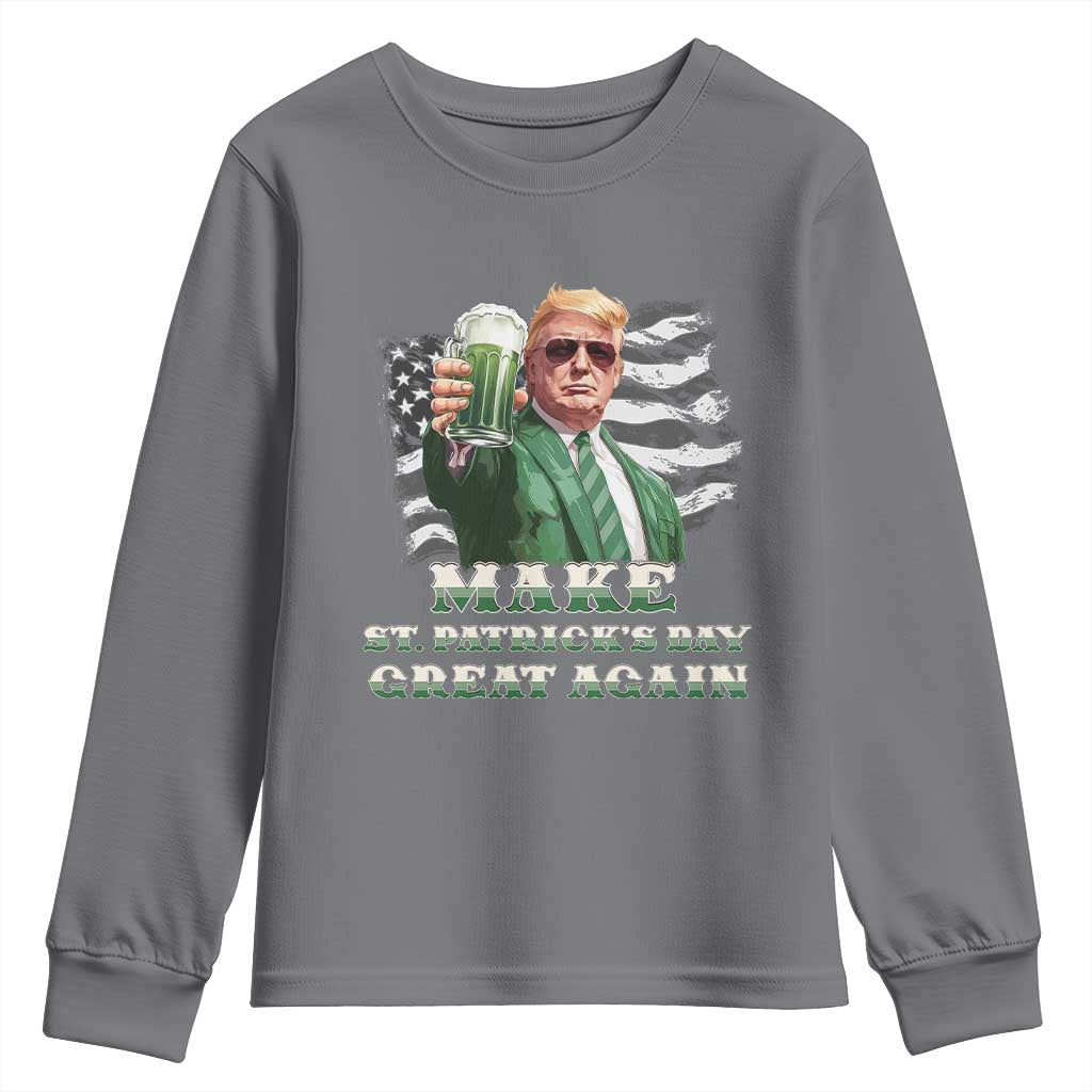 Make St Patricks Day Great Again Trump Youth Sweatshirt Funny Irish American Flag TS10 Charcoal Print Your Wear