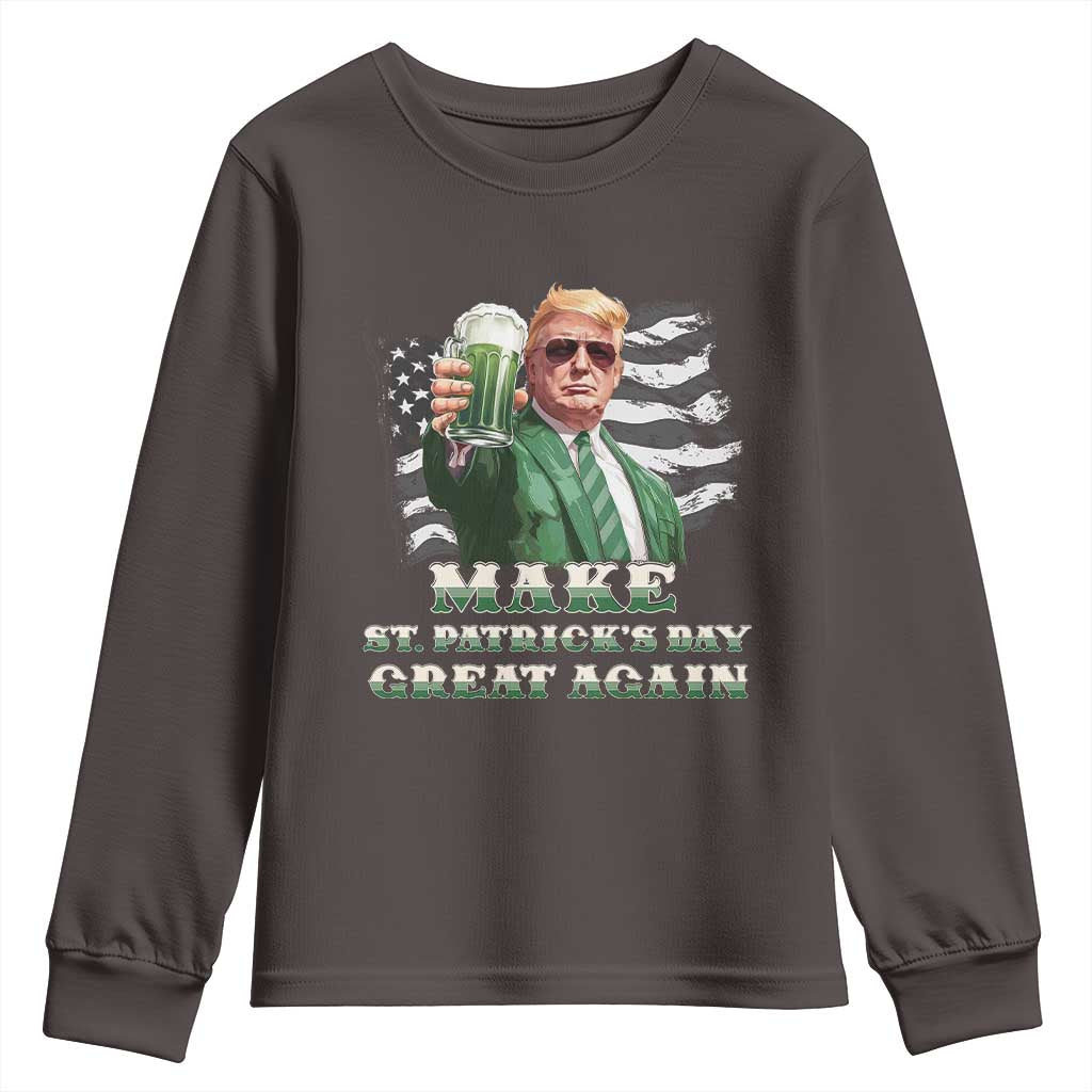 Make St Patricks Day Great Again Trump Youth Sweatshirt Funny Irish American Flag TS10 Dark Chocolate Print Your Wear
