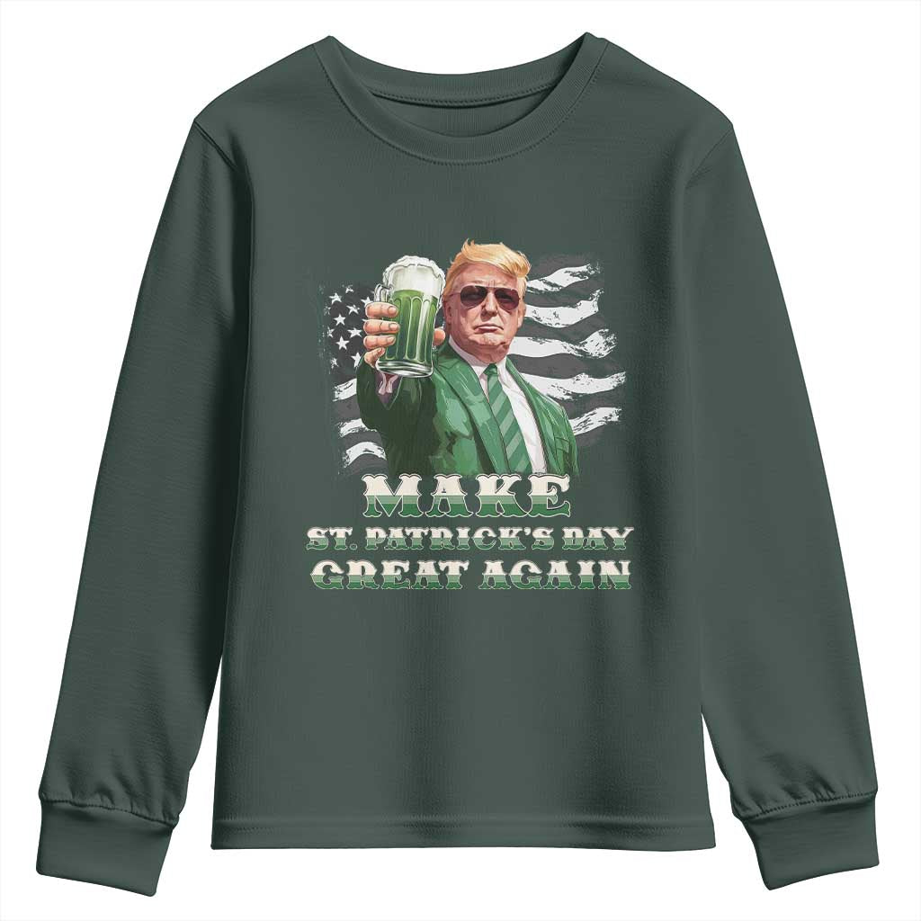 Make St Patricks Day Great Again Trump Youth Sweatshirt Funny Irish American Flag TS10 Dark Forest Green Print Your Wear