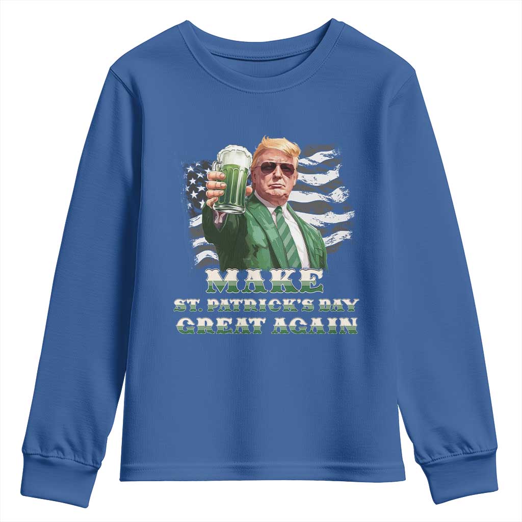 Make St Patricks Day Great Again Trump Youth Sweatshirt Funny Irish American Flag TS10 Royal Blue Print Your Wear