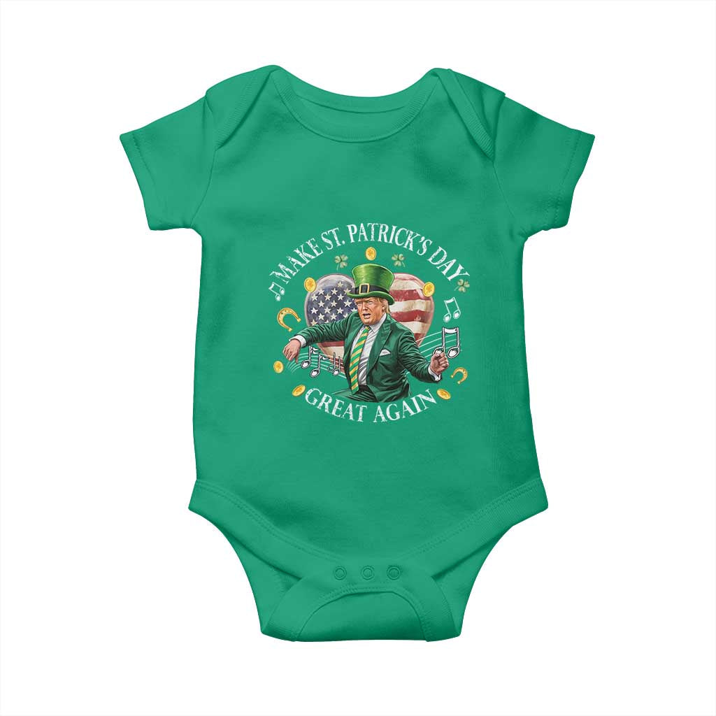 Funny Trump Make St Patrick's Day Great Again Baby Onesie American Flag Dancing Trump TS10 Irish Green Print Your Wear