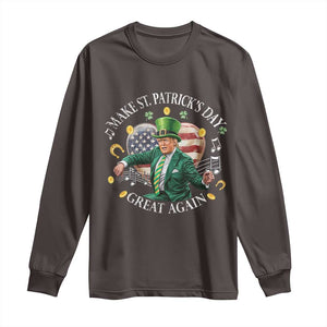 Funny Trump Make St Patrick's Day Great Again Long Sleeve Shirt American Flag Dancing Trump TS10 Dark Chocolate Print Your Wear