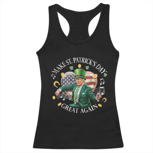 Funny Trump Make St Patrick's Day Great Again Racerback Tank Top American Flag Dancing Trump TS10 Black Print Your Wear