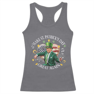 Funny Trump Make St Patrick's Day Great Again Racerback Tank Top American Flag Dancing Trump TS10 Charcoal Print Your Wear