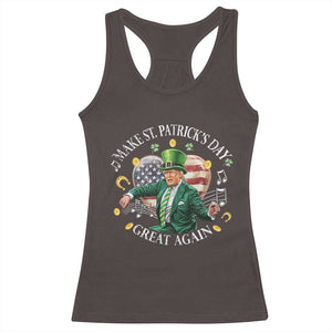 Funny Trump Make St Patrick's Day Great Again Racerback Tank Top American Flag Dancing Trump TS10 Dark Chocolate Print Your Wear