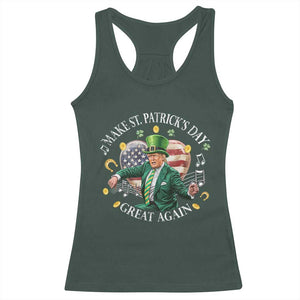 Funny Trump Make St Patrick's Day Great Again Racerback Tank Top American Flag Dancing Trump TS10 Dark Forest Green Print Your Wear