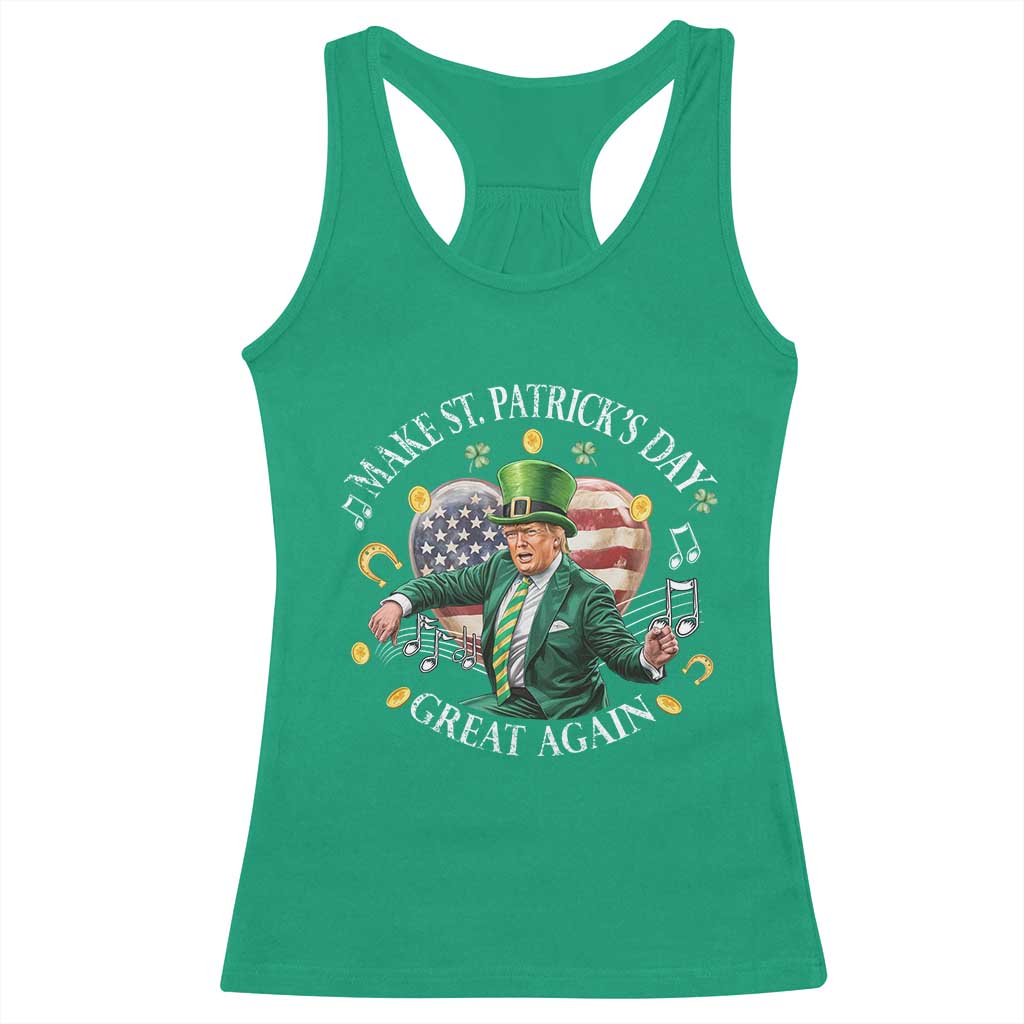 Funny Trump Make St Patrick's Day Great Again Racerback Tank Top American Flag Dancing Trump TS10 Irish Green Print Your Wear