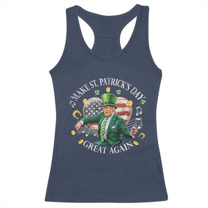 Funny Trump Make St Patrick's Day Great Again Racerback Tank Top American Flag Dancing Trump TS10 Navy Print Your Wear