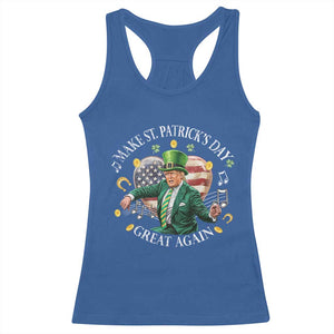 Funny Trump Make St Patrick's Day Great Again Racerback Tank Top American Flag Dancing Trump TS10 Royal Blue Print Your Wear