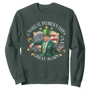 Funny Trump Make St Patrick's Day Great Again Sweatshirt American Flag Dancing Trump TS10 Dark Forest Green Print Your Wear