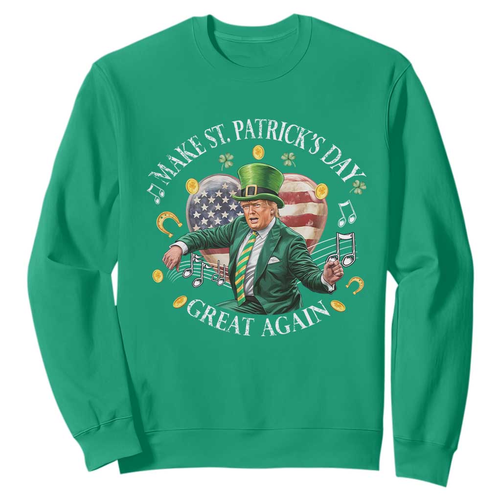 Funny Trump Make St Patrick's Day Great Again Sweatshirt American Flag Dancing Trump TS10 Irish Green Print Your Wear