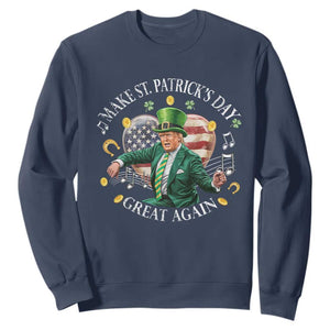 Funny Trump Make St Patrick's Day Great Again Sweatshirt American Flag Dancing Trump TS10 Navy Print Your Wear