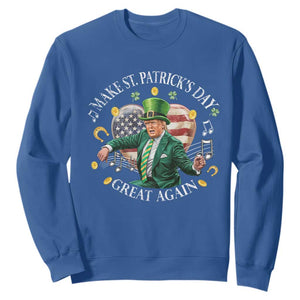 Funny Trump Make St Patrick's Day Great Again Sweatshirt American Flag Dancing Trump TS10 Royal Blue Print Your Wear