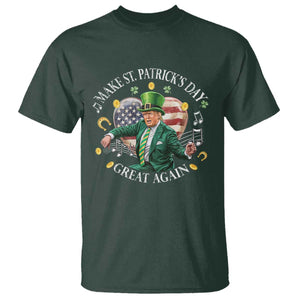 Funny Trump Make St Patrick's Day Great Again T Shirt American Flag Dancing Trump TS10 Dark Forest Green Print Your Wear