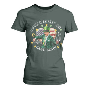 Funny Trump Make St Patrick's Day Great Again T Shirt For Women American Flag Dancing Trump TS10 Dark Forest Green Print Your Wear