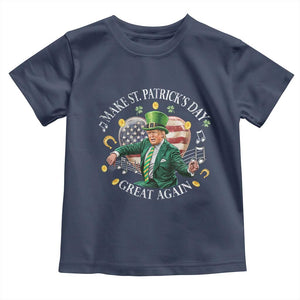 Funny Trump Make St Patrick's Day Great Again Toddler T Shirt American Flag Dancing Trump TS10 Navy Print Your Wear