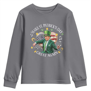 Funny Trump Make St Patrick's Day Great Again Youth Sweatshirt American Flag Dancing Trump TS10 Charcoal Print Your Wear