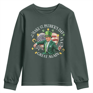 Funny Trump Make St Patrick's Day Great Again Youth Sweatshirt American Flag Dancing Trump TS10 Dark Forest Green Print Your Wear