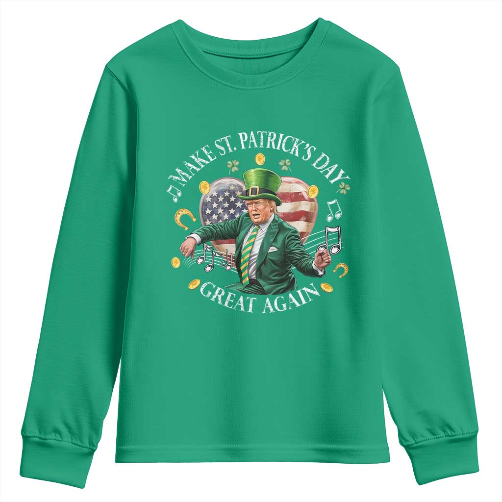 Funny Trump Make St Patrick's Day Great Again Youth Sweatshirt American Flag Dancing Trump TS10 Irish Green Print Your Wear