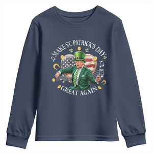 Funny Trump Make St Patrick's Day Great Again Youth Sweatshirt American Flag Dancing Trump TS10 Navy Print Your Wear