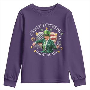Funny Trump Make St Patrick's Day Great Again Youth Sweatshirt American Flag Dancing Trump TS10 Purple Print Your Wear