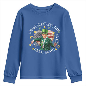 Funny Trump Make St Patrick's Day Great Again Youth Sweatshirt American Flag Dancing Trump TS10 Royal Blue Print Your Wear