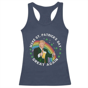 Funny Trump Make St Patrick's Day Great Again Racerback Tank Top Lucky Shamrock Beer Drinking Trump TS10 Navy Print Your Wear