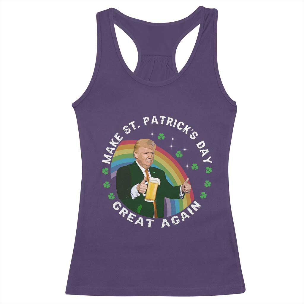 Funny Trump Make St Patrick's Day Great Again Racerback Tank Top Lucky Shamrock Beer Drinking Trump TS10 Purple Print Your Wear