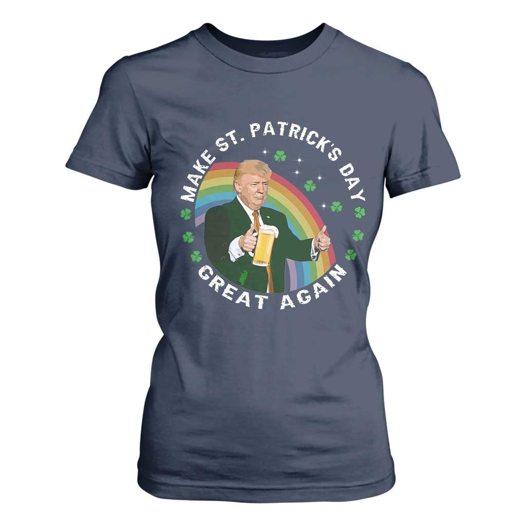 Funny Trump Make St Patrick's Day Great Again T Shirt For Women Lucky Shamrock Beer Drinking Trump TS10 Navy Print Your Wear