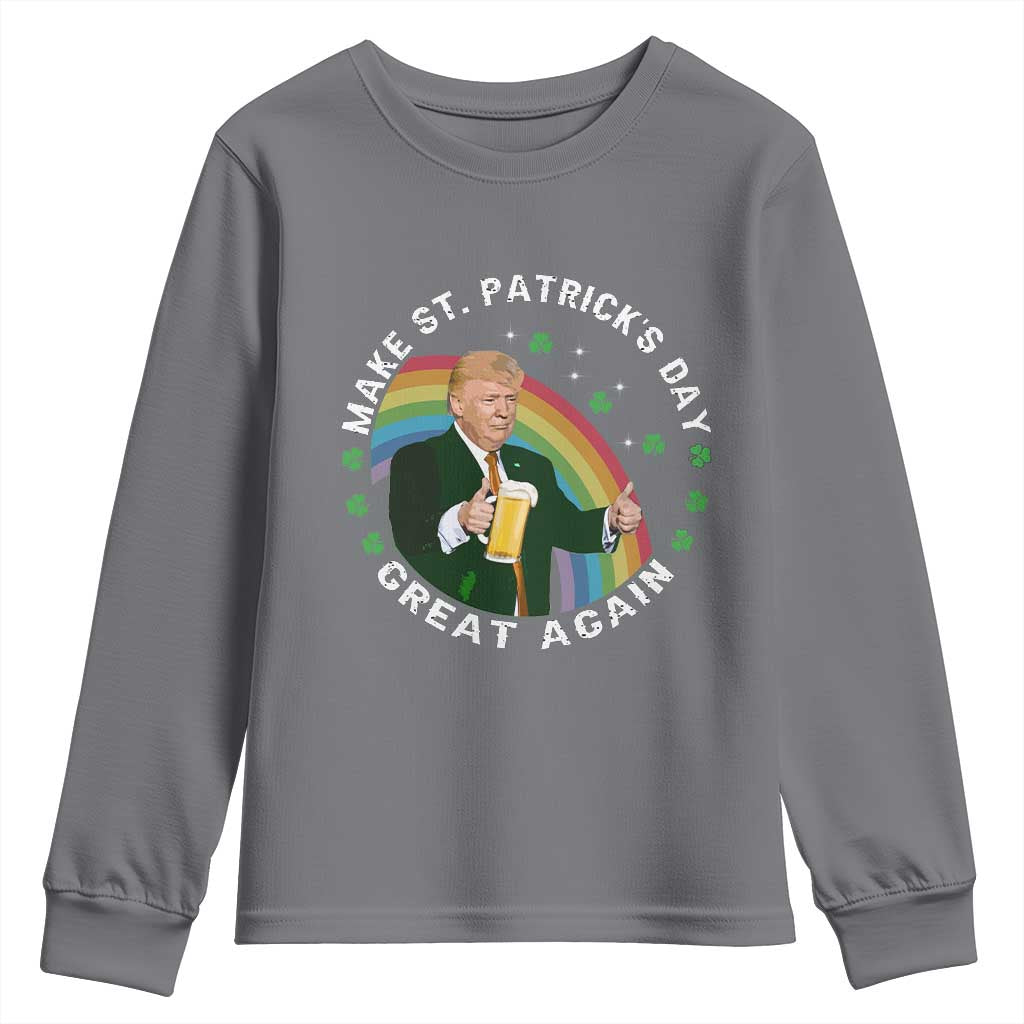 Funny Trump Make St Patrick's Day Great Again Youth Sweatshirt Lucky Shamrock Beer Drinking Trump TS10 Charcoal Print Your Wear