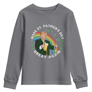 Funny Trump Make St Patrick's Day Great Again Youth Sweatshirt Lucky Shamrock Beer Drinking Trump TS10 Charcoal Print Your Wear