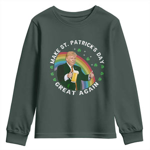 Funny Trump Make St Patrick's Day Great Again Youth Sweatshirt Lucky Shamrock Beer Drinking Trump TS10 Dark Forest Green Print Your Wear