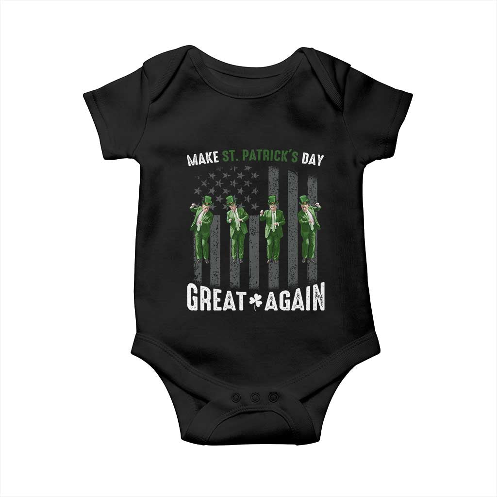 Make St Patrick's Day Great Again Shamrock Trump Baby Onesie American Flag TS10 Black Print Your Wear
