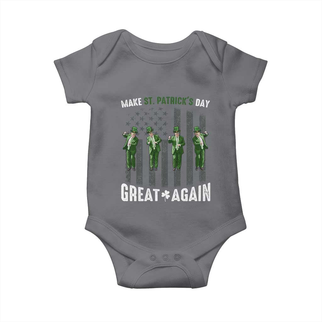 Make St Patrick's Day Great Again Shamrock Trump Baby Onesie American Flag TS10 Charcoal Print Your Wear